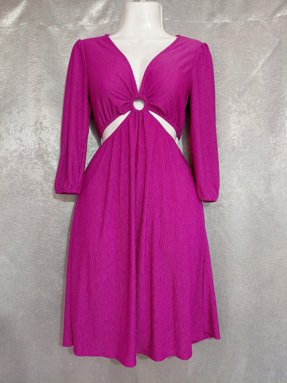 Monteau Los Angeles Magenta Plissed Ring-Front Cutout Midi Y2k Style Dress SZ XS